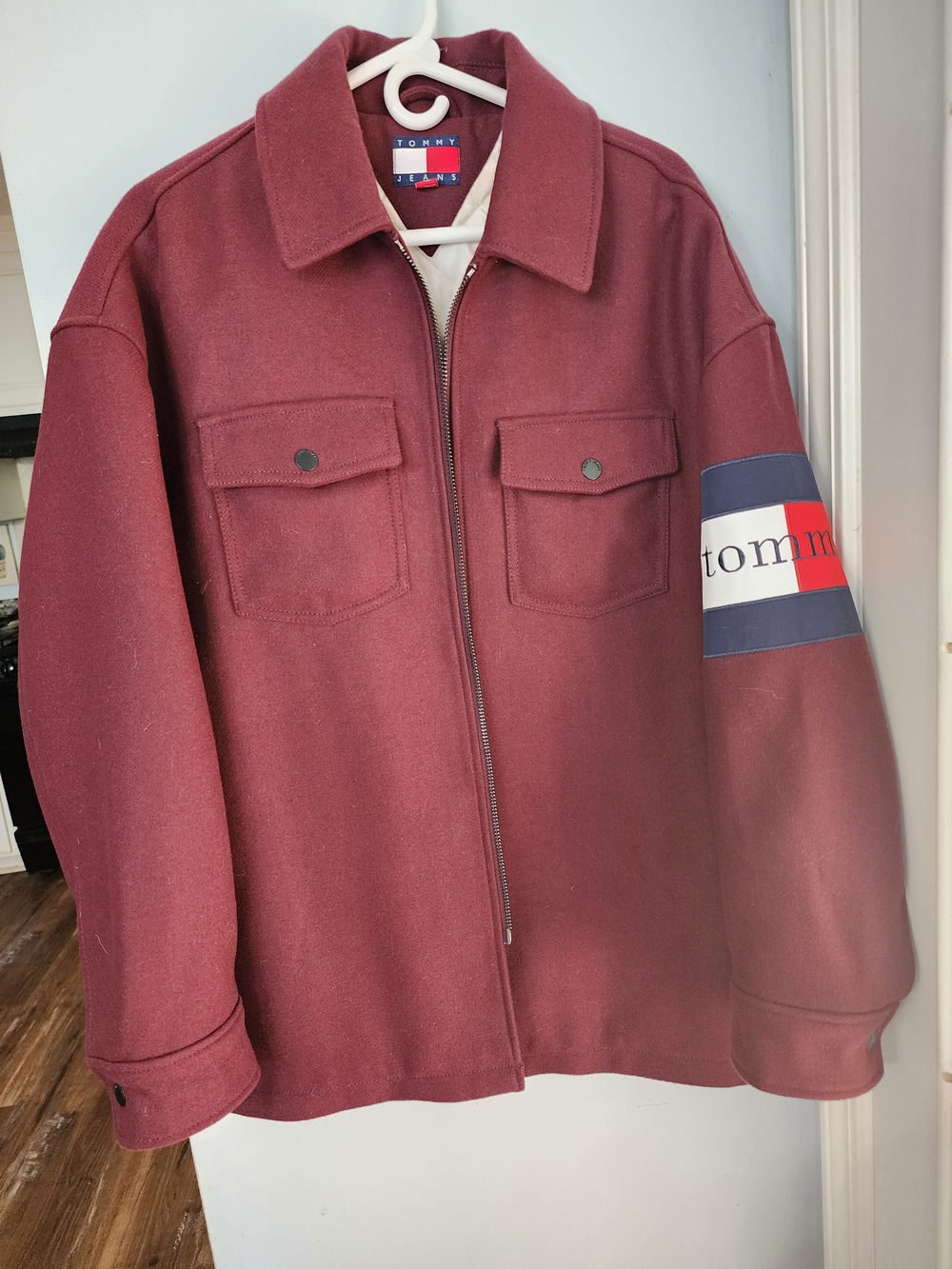 Tommy Hilfiger Men's Burgundy Wool Blend Zip Jacket